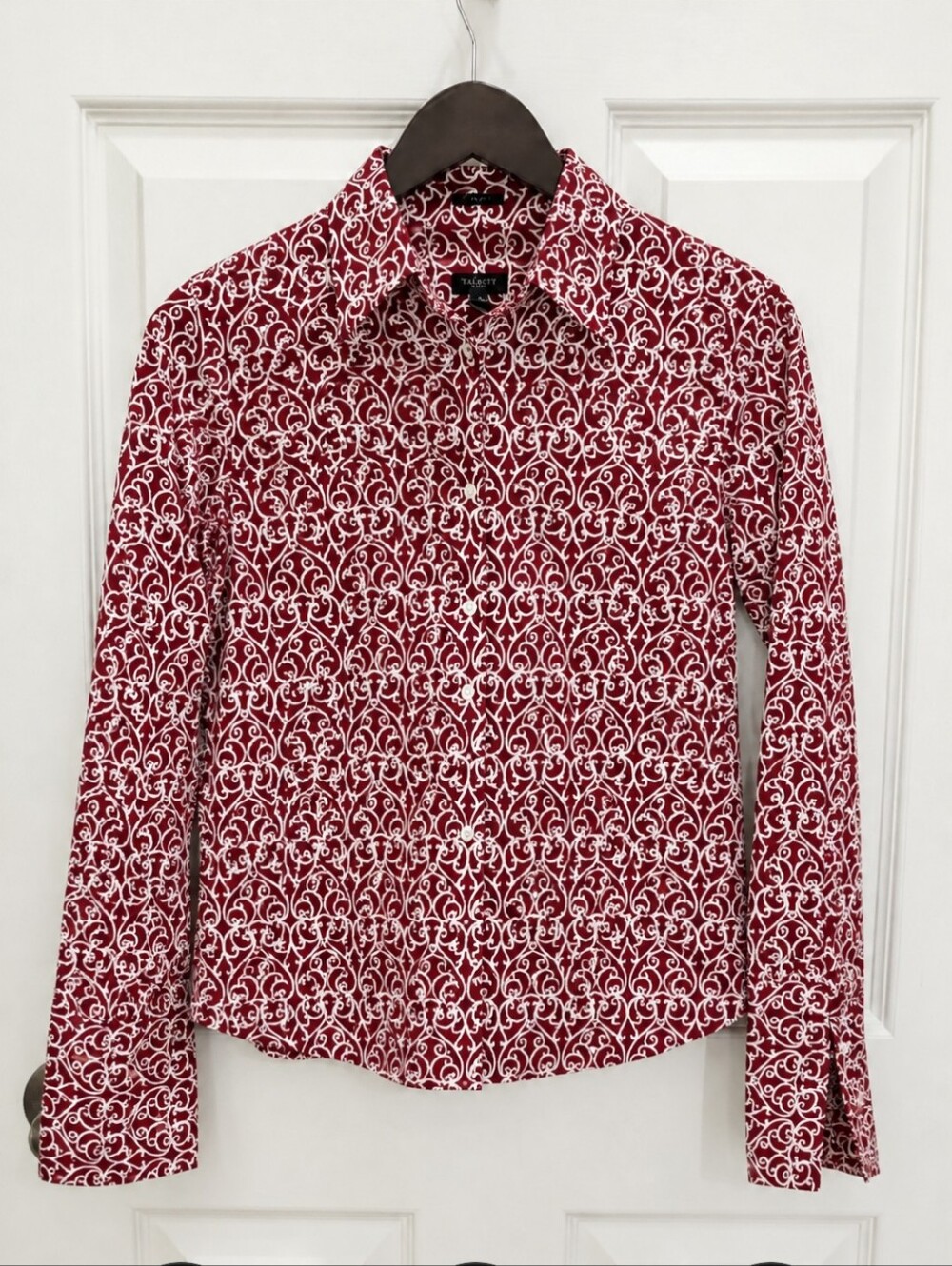 Talbots Red Ornate Scroll Print Cotton Elastane Blouse Sz 2P
